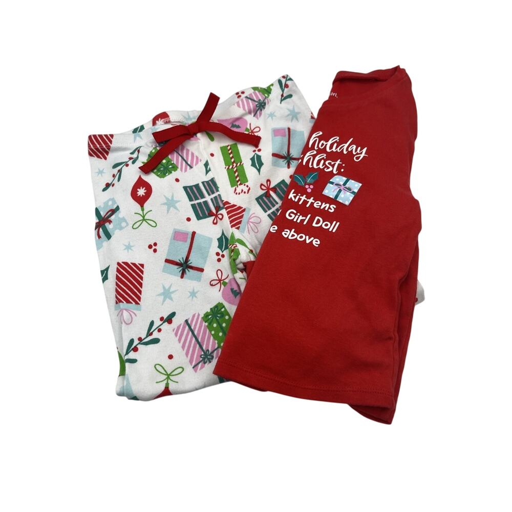 American Girl Red & White Holiday 2 pc Pajama Set Girl's Size 7, Pre-owned
